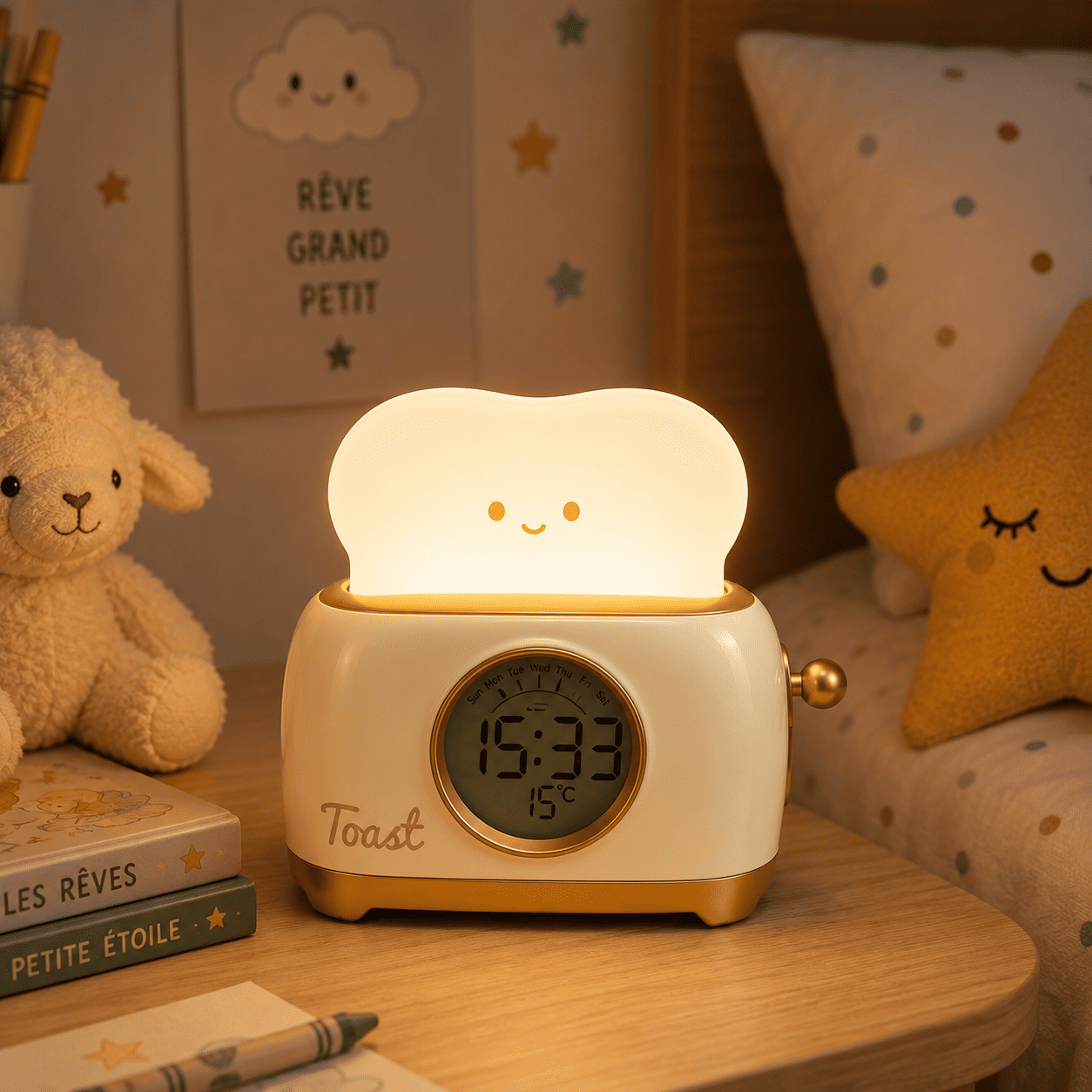 reveil veilleuse grille pain thermometre et double alarme - monreveil.com