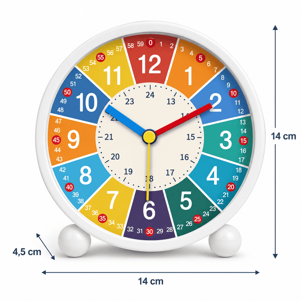 Réveil analogique éducatif blanc avec les dimensions