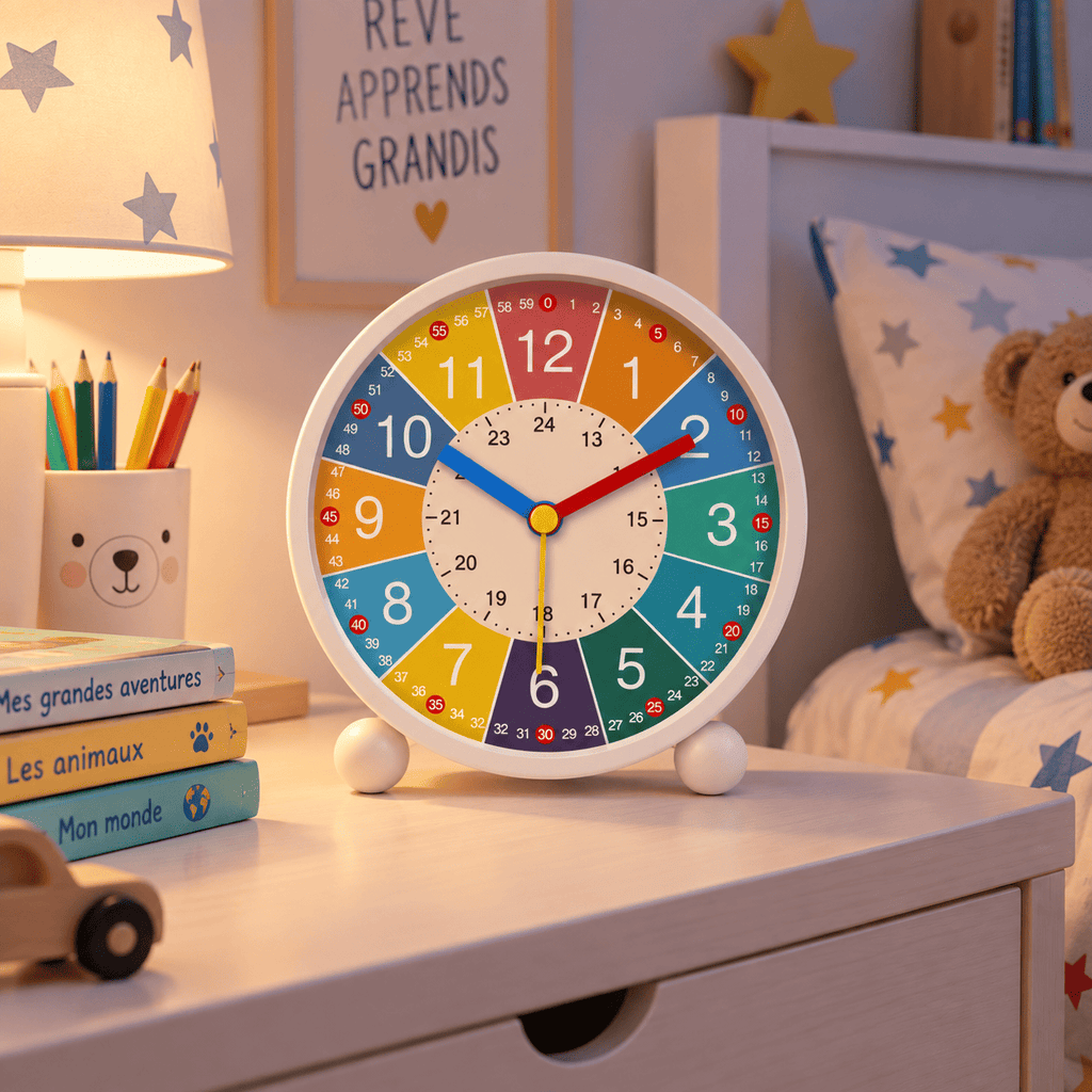 Réveil analogique éducatif dans une chambre d'enfant 