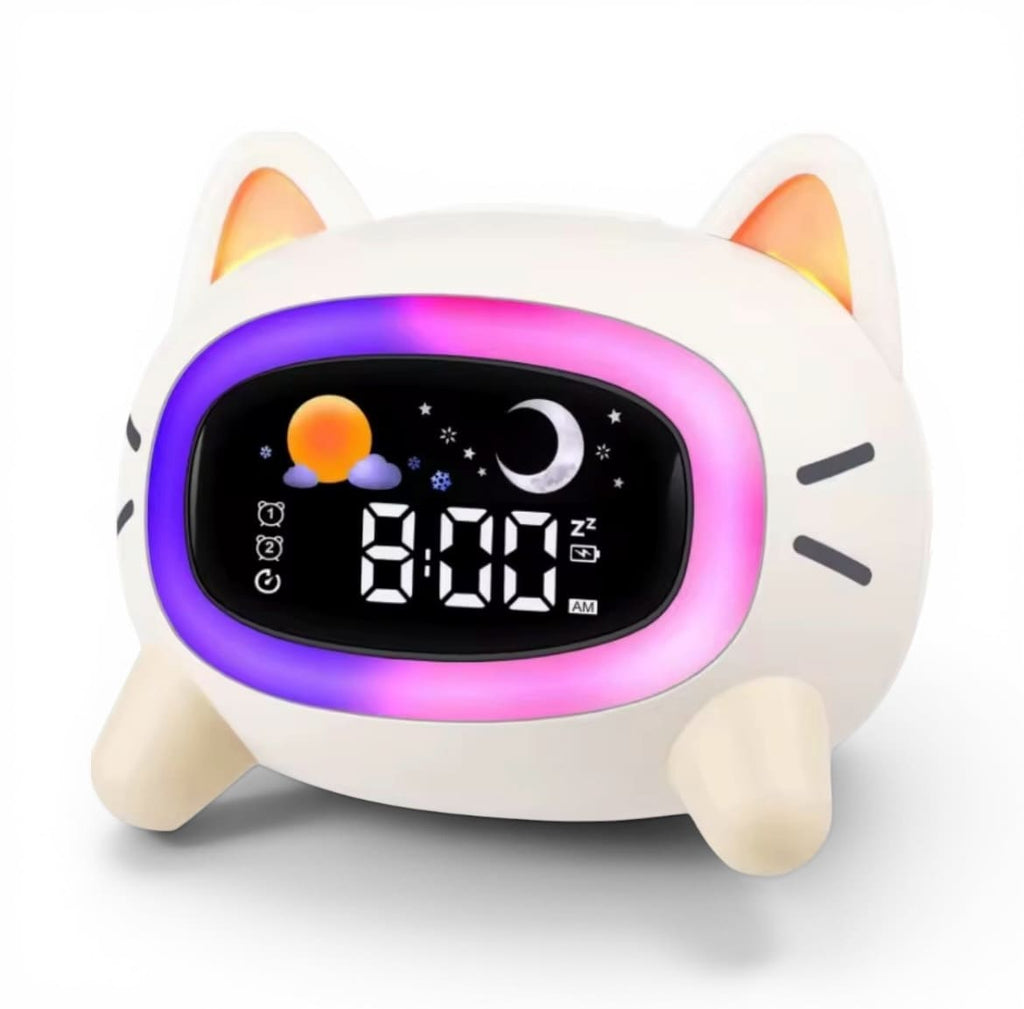 réveil veilleuse chat sur fond blanc - monreveil.com