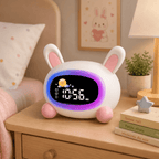 Reveil veilleuse pour enfant lapin sur table de nuit  - monreveil.com