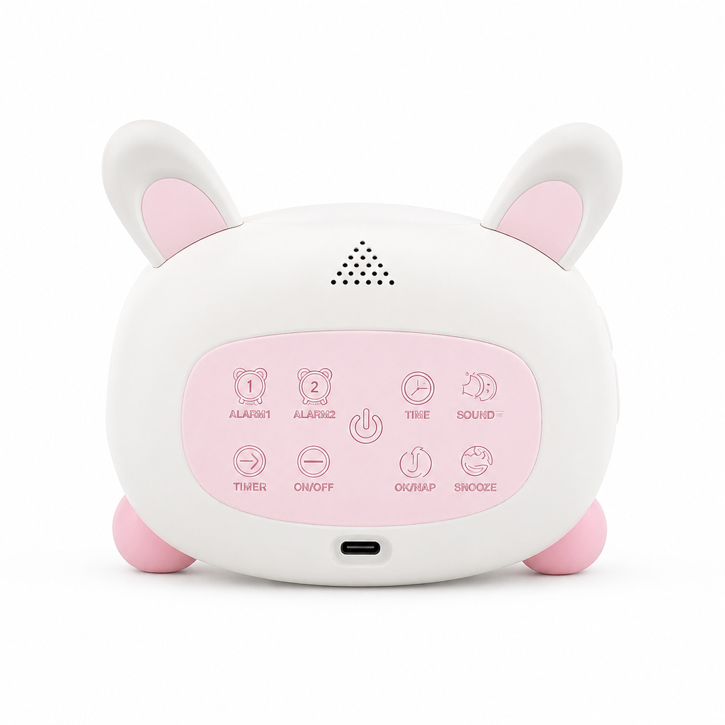 réveil veilleuse lapin vue arrière avec port USB alarme - monreveil.com