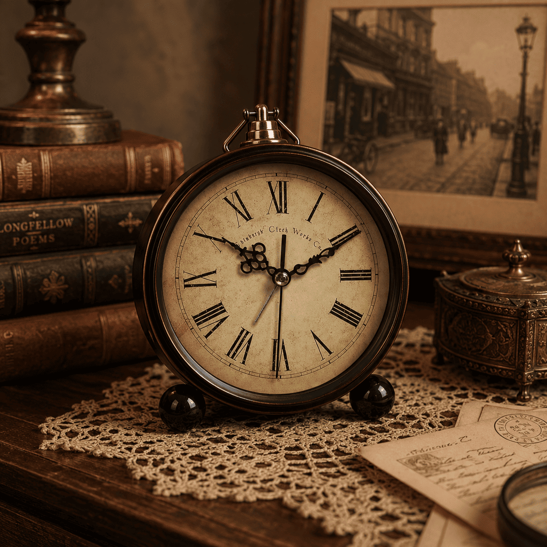 reveil horloge retro chiffres romains bureau - monreveil.com