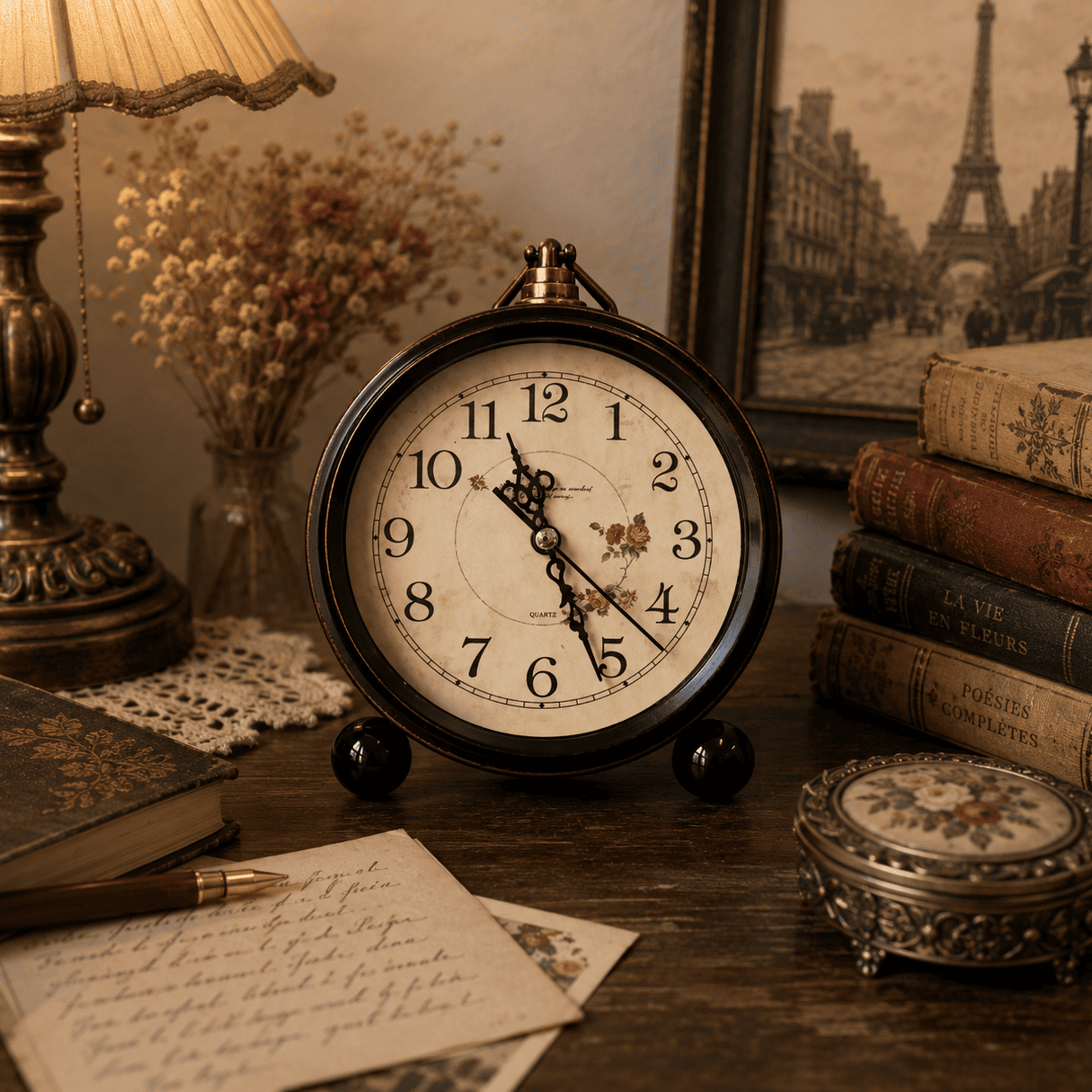 reveil horloge retro floral bureau - monreveil.com