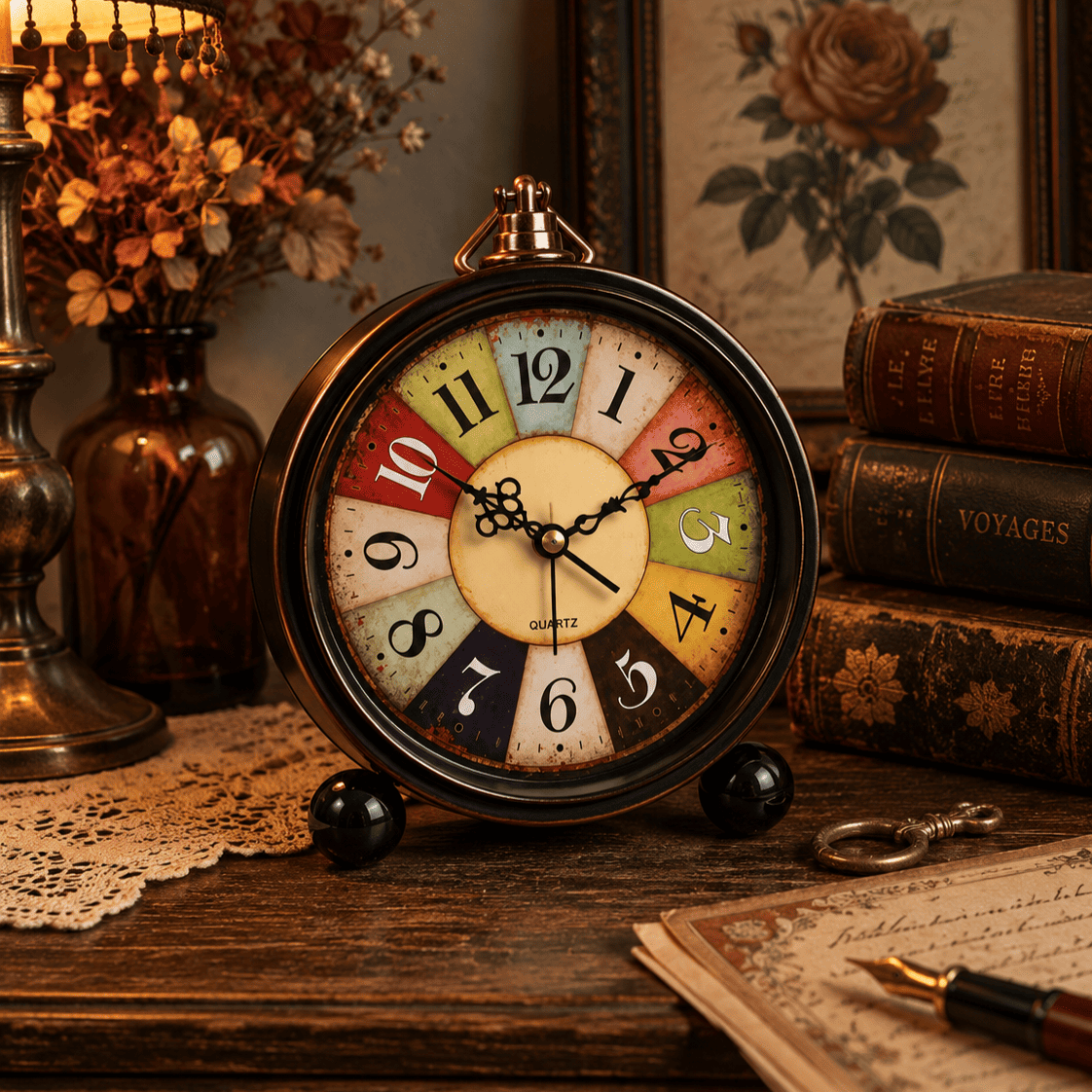 reveil horloge retro roulette colorée bureau - monreveil.com