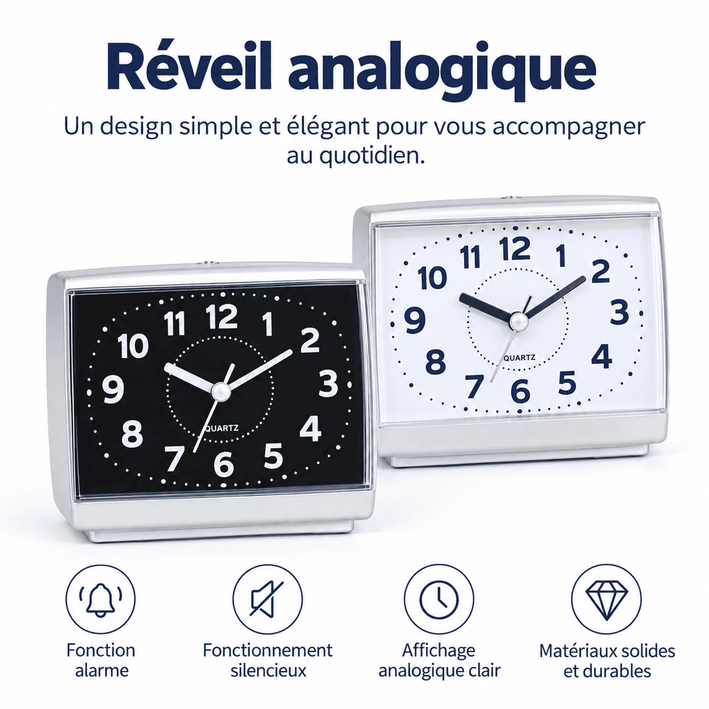 Réveil analogique senior à grands chiffres, fiable et durable