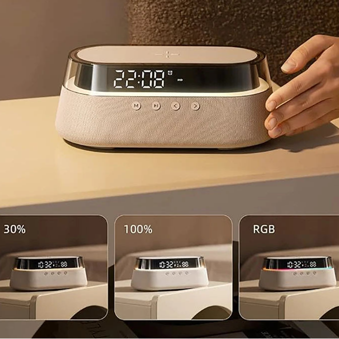 Enceinte Radio Réveil Bluetooth – Chargeur Induction, RGB