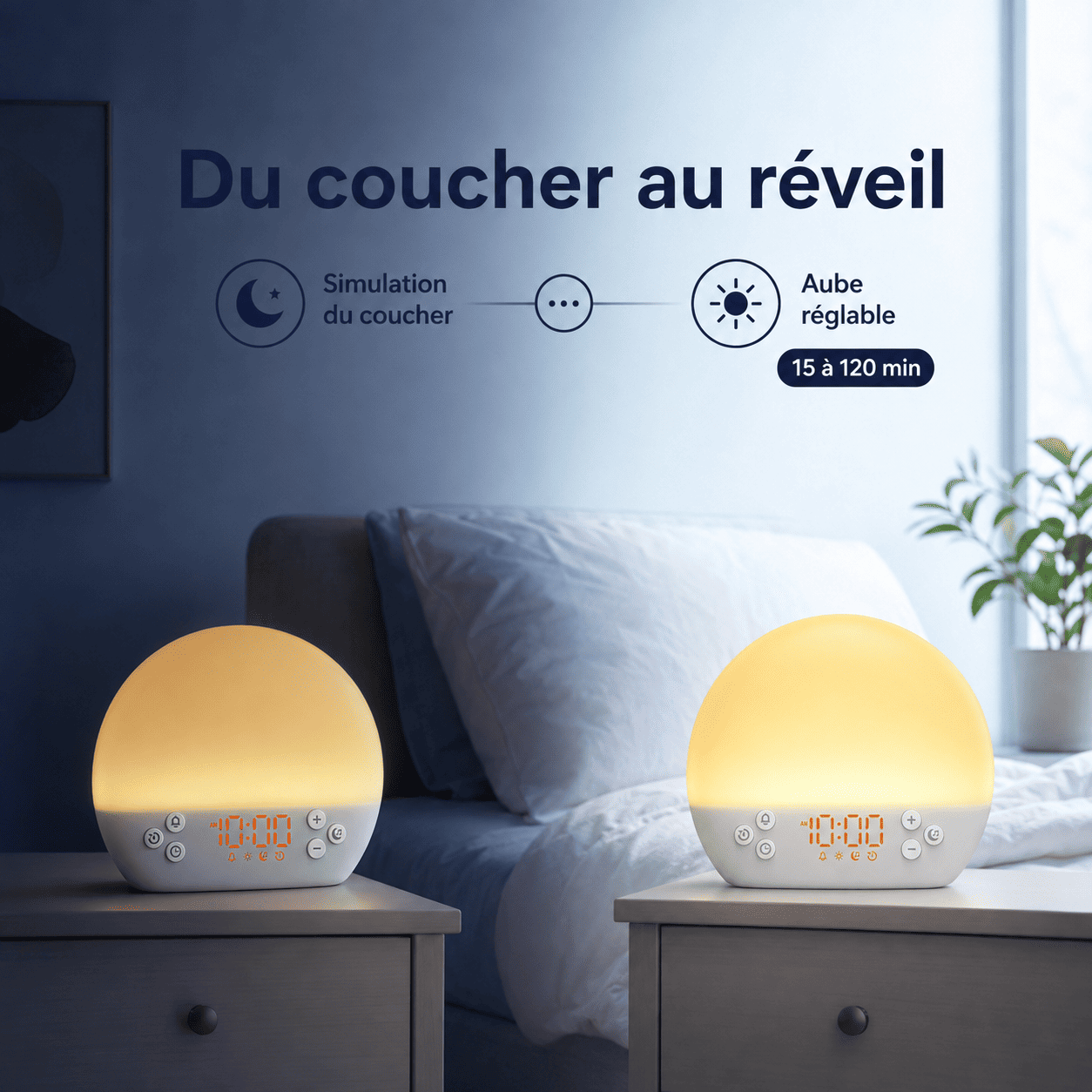 Réveil simulateur d’aube avec simulation du coucher et lever progressif