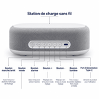 Réveil à induction triple alarme avec station de charge sans fil, boutons de réglage, lumière et port USB-C