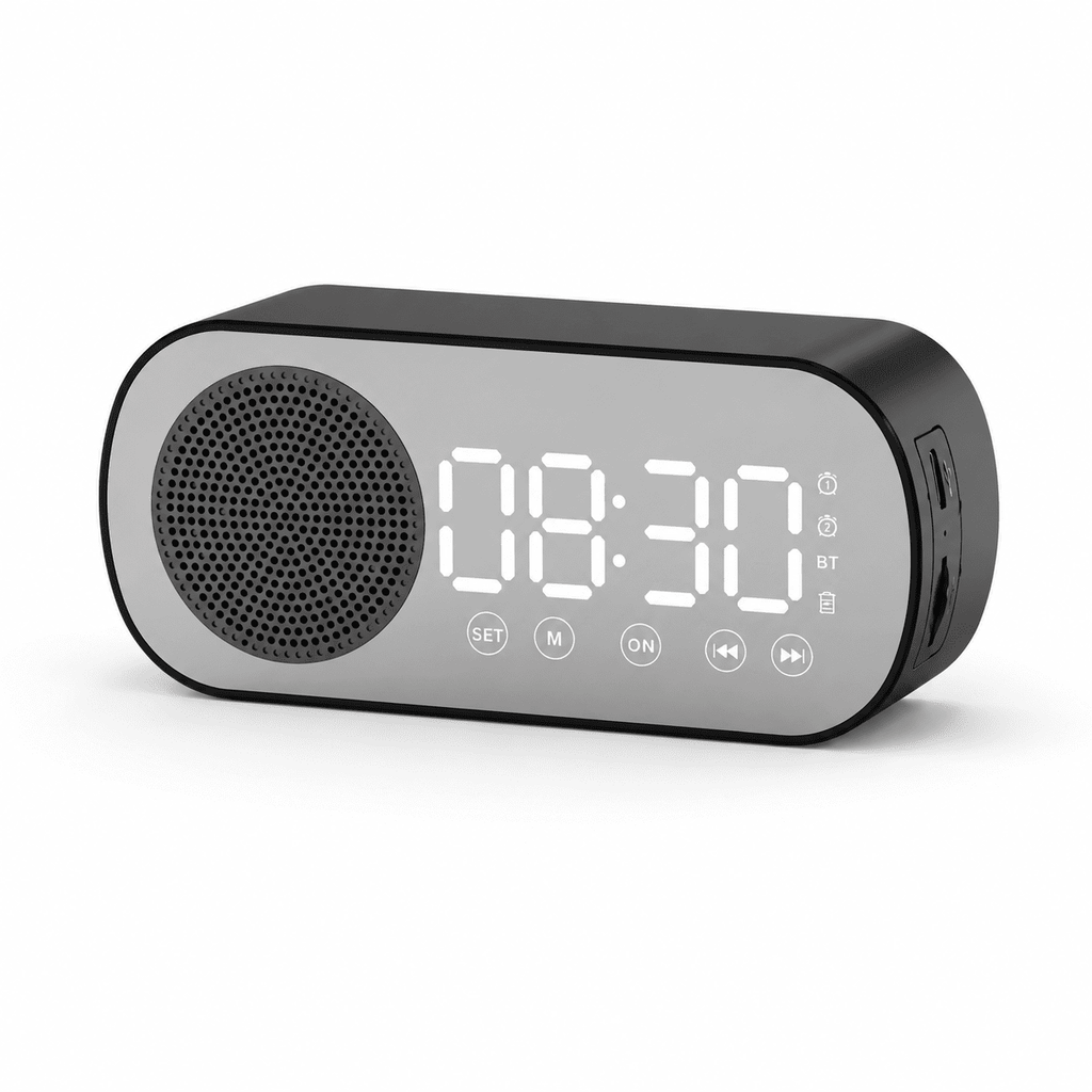 Enceinte radio réveil Bluetooth noire pour enfant vue de face