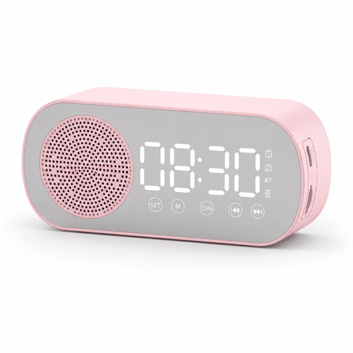 Enceinte radio réveil Bluetooth rose pour enfant vue de face