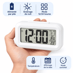 Réveil numérique enfant avec affichage de la température, date, mode 12 ou 24 heures et éclairage de nuit