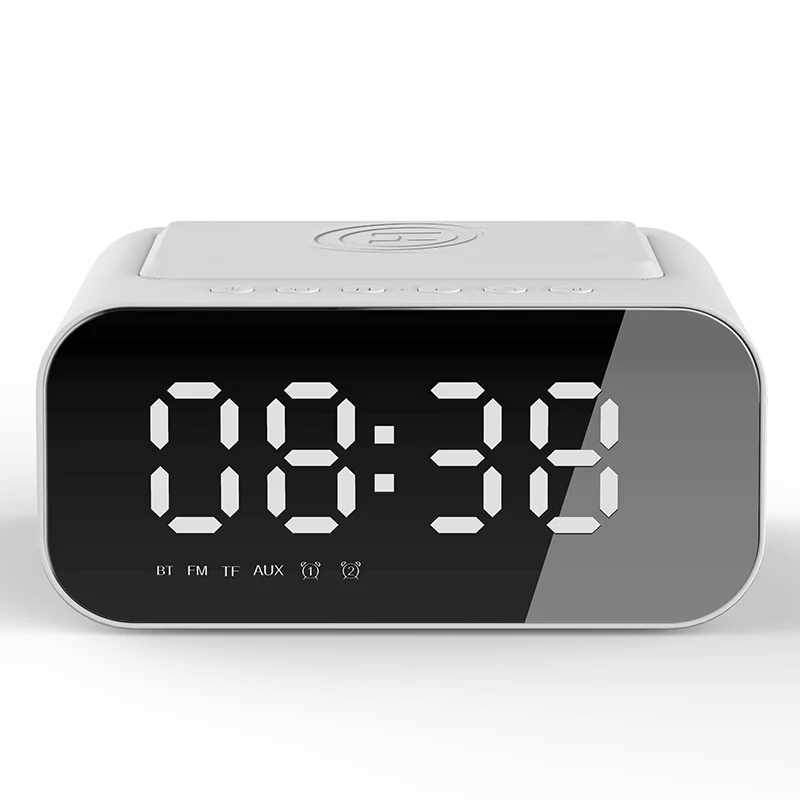 radio réveil connecté chargeur à induction blanc vue de face - monreveil.com
