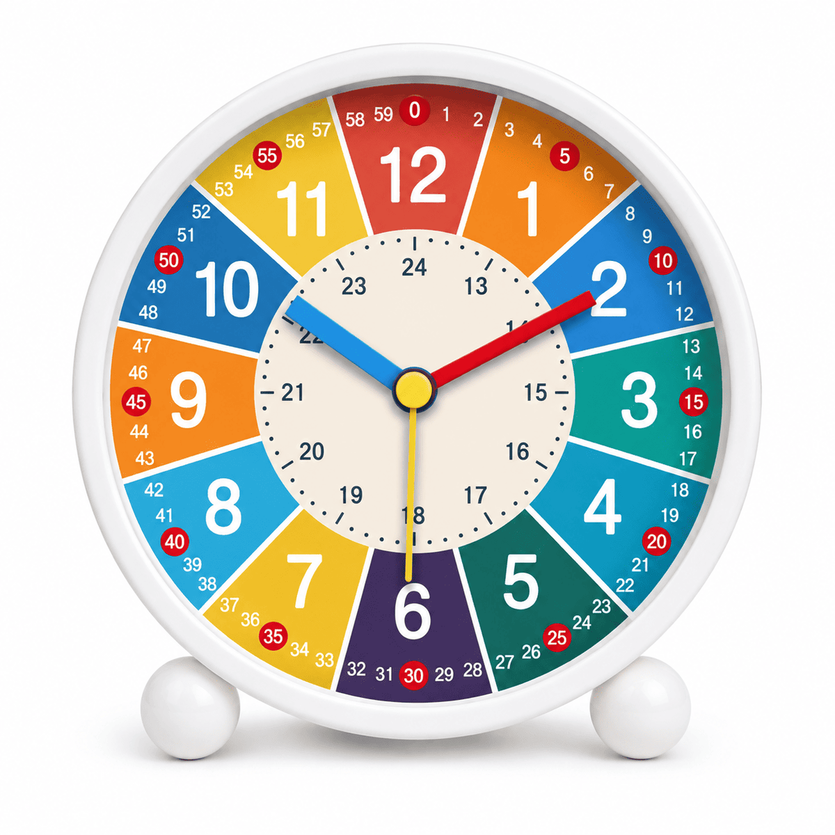 Réveil analogique éducatif pour enfant avec cadran coloré, heures et minutes clairement indiquées