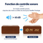 Réveil bois chargeur induction avec fonction de contrôle sonore pour allumer l’écran au bruit