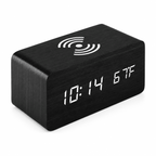 Réveil bois chargeur induction noir avec affichage LED de l’heure et de la température