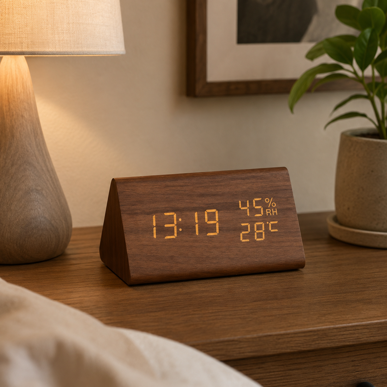 reveil bois marron hygrometre - monreveil.com