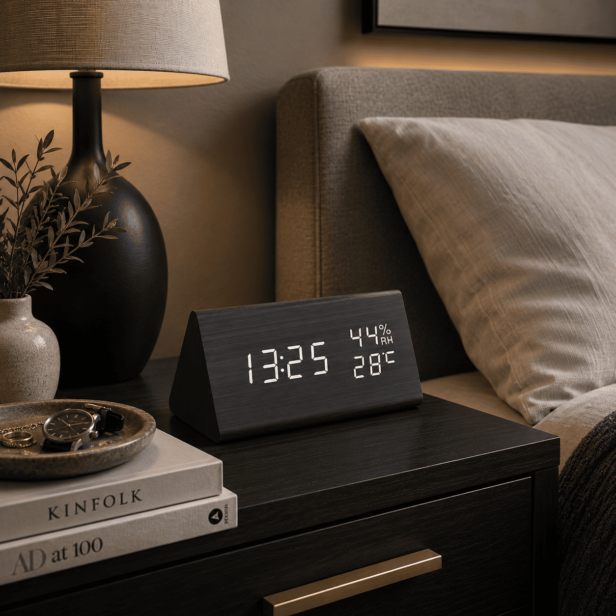 reveil bois noir thermometre - monreveil.com