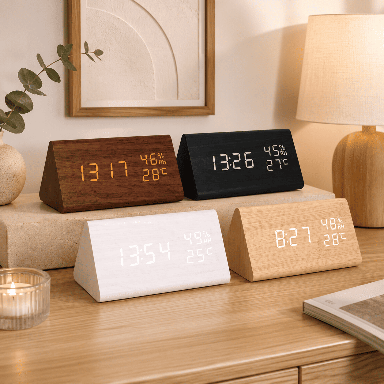 reveil bois avec temperature et humidité - monreveil.com