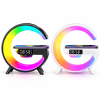 Réveil connecté intelligent noir et blanc avec écran numérique, éclairage RGB et zone de charge sans fil