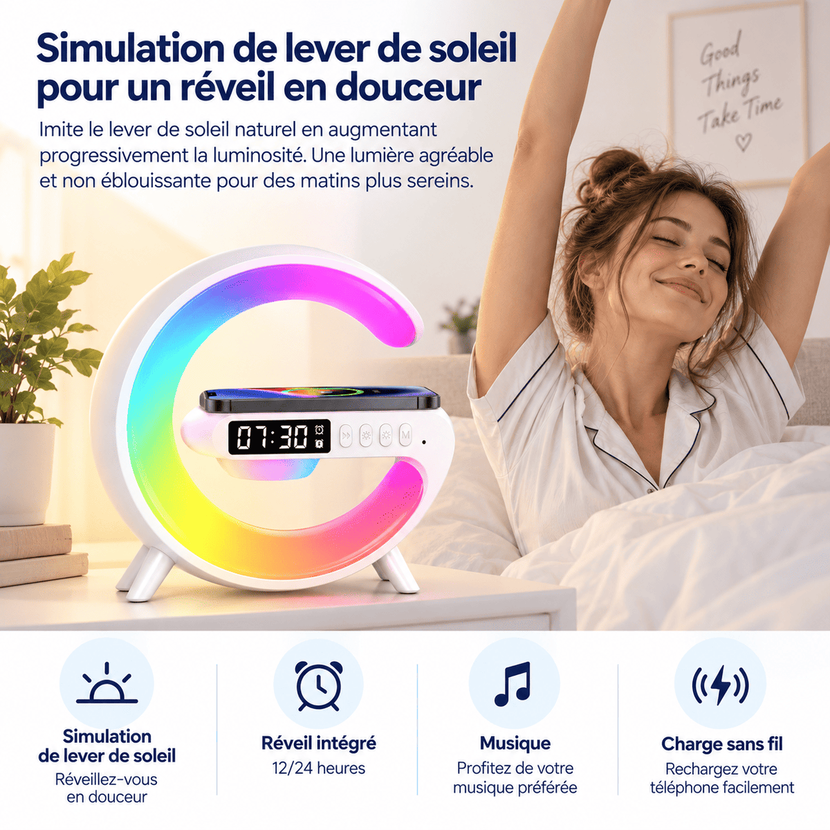 Réveil connecté intelligent, chargeur à induction, charge sans fil