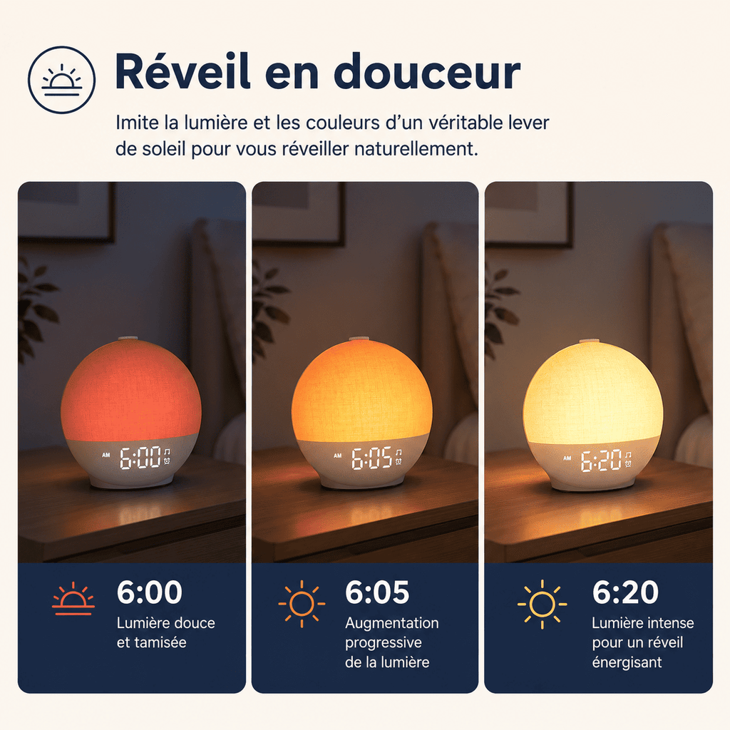 réveil simulateur d'aube avec plusieurs intensités - monreveil.com