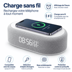 Réveil à induction avec charge sans fil pour smartphone, lumière réglable et affichage numérique de l’heure