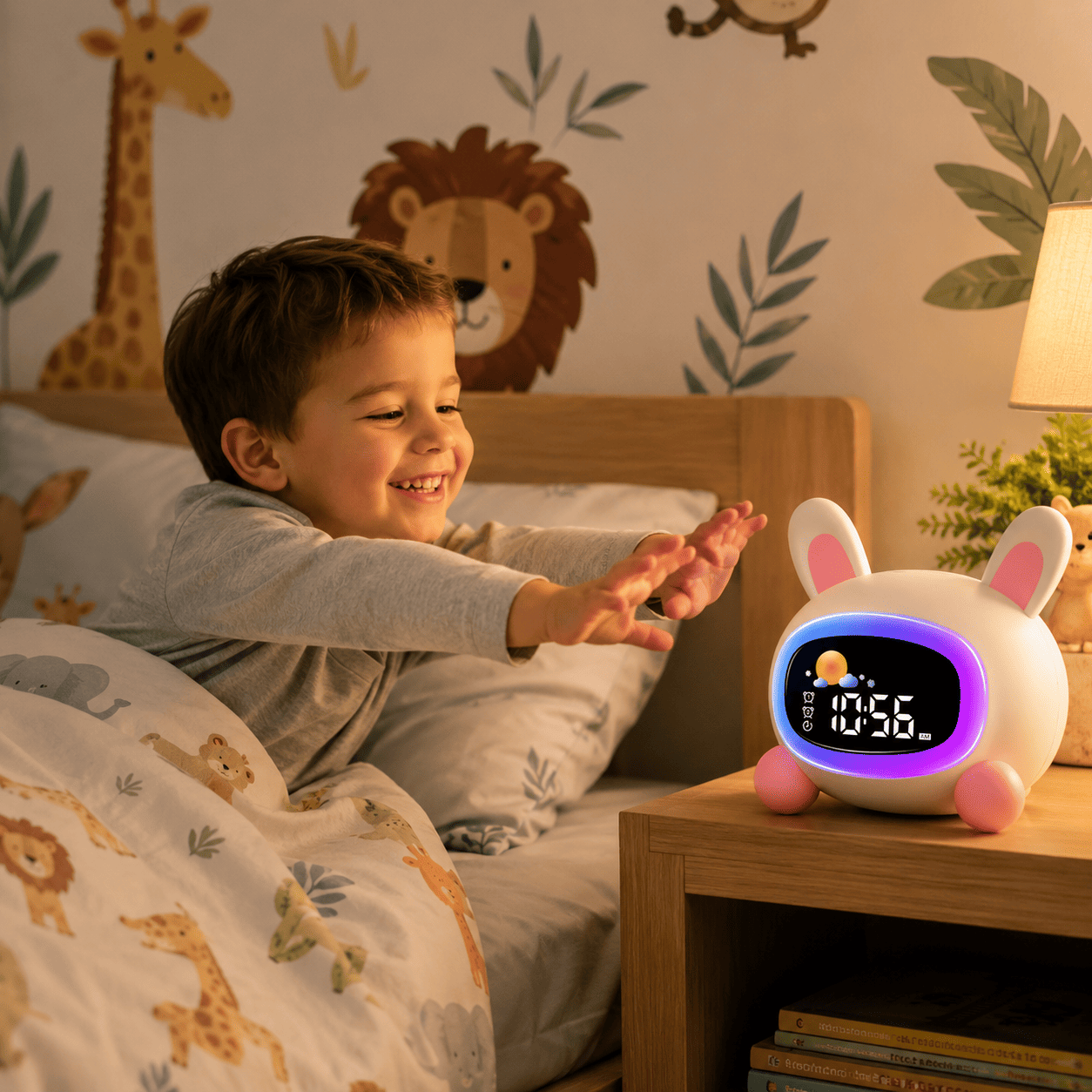 Réveil lapin veilleuse jour nuit dans chambre d'enfant - monreveil.com