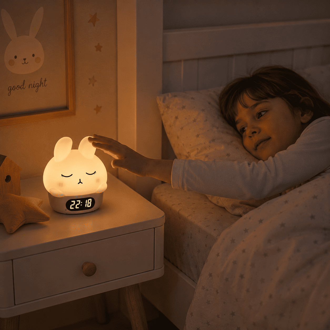réveil lapin veilleuse silicone chambre d'enfant - monreveil.com