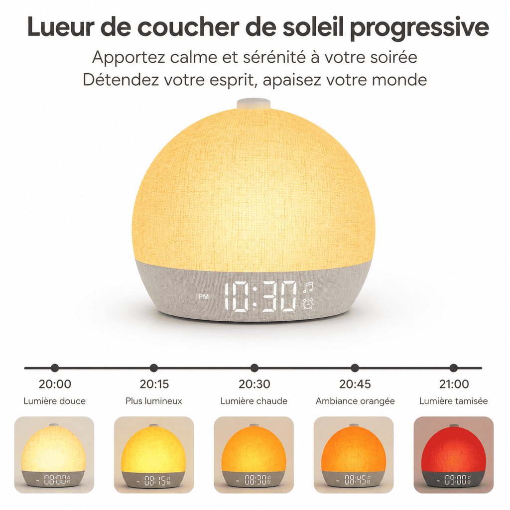 Réveil simulateur d'aube lueur coucher de soleil - monreveil.col