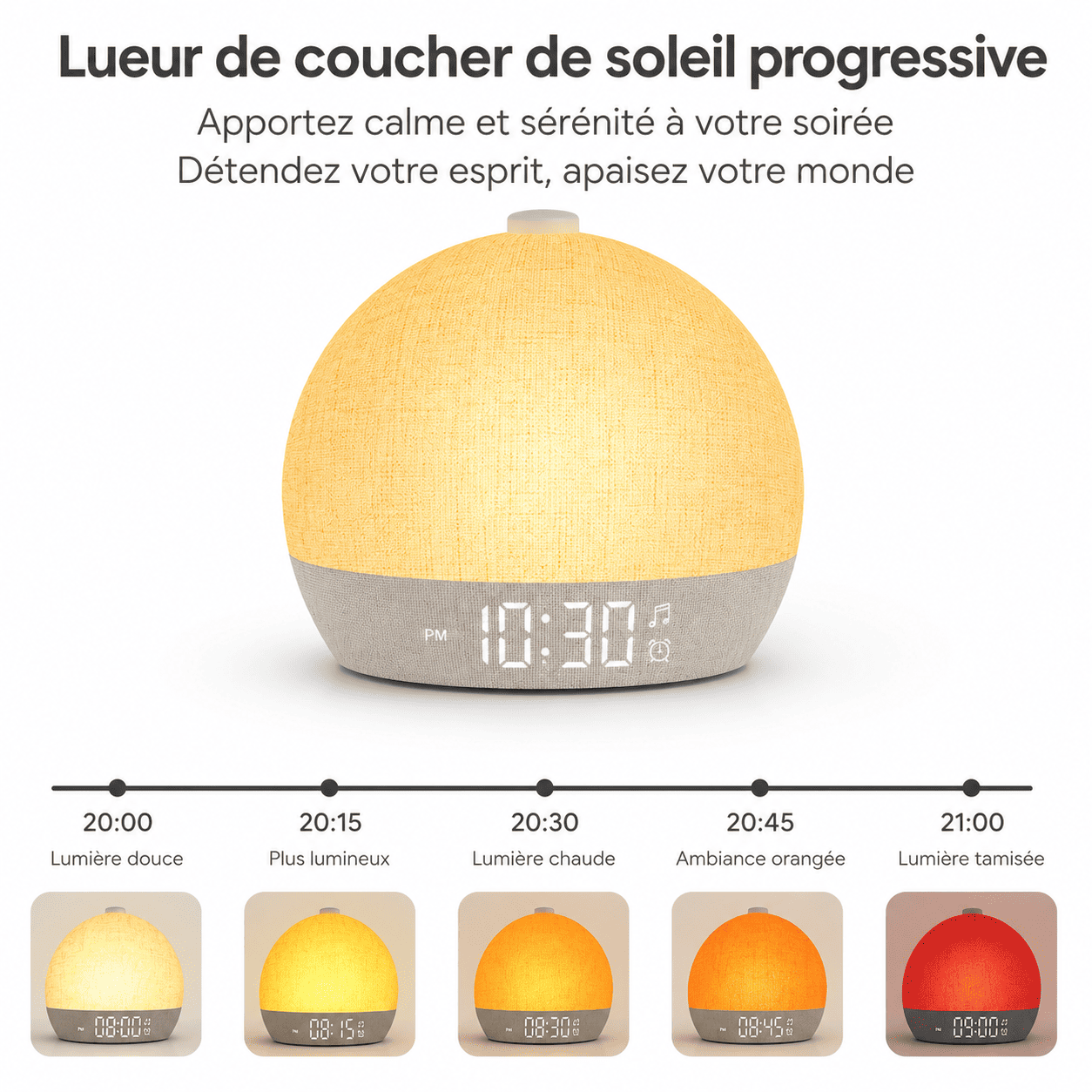 Réveil simulateur d'aube lueur coucher de soleil - monreveil.col