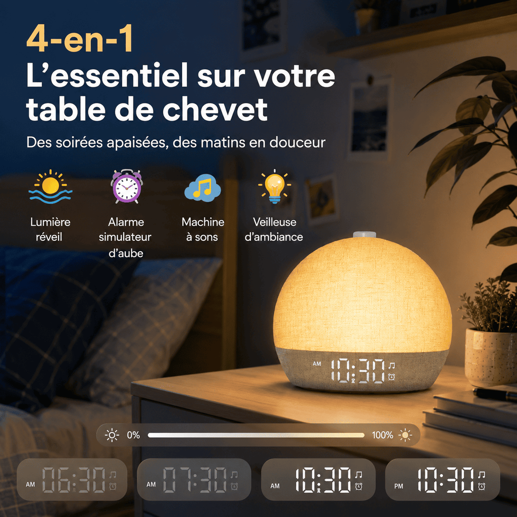 Réveil simulateur d'aube lumière douce -monreveil.com