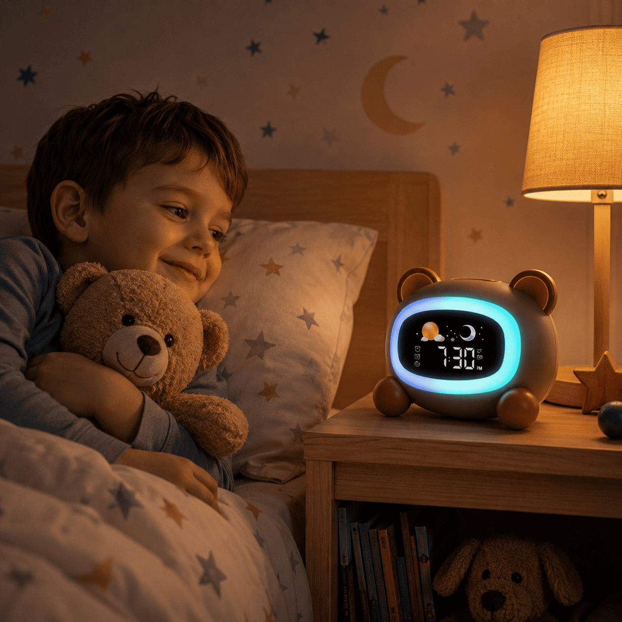 Réveil ours veilleuse jour nuit dans chambre d'enfant - monreveil.com