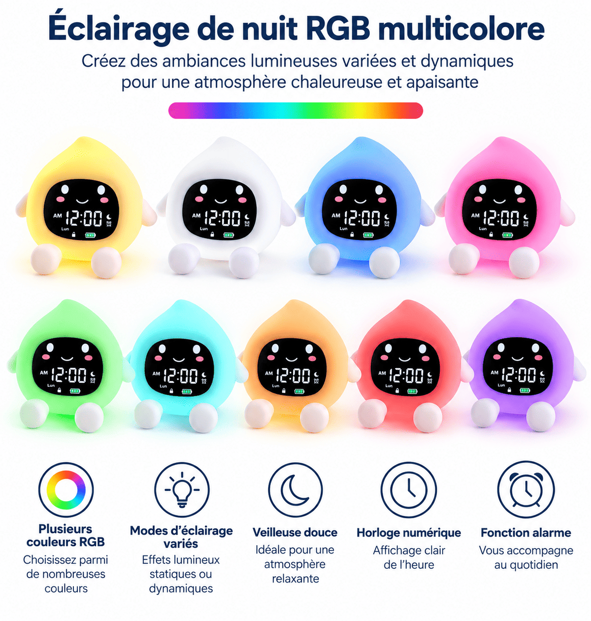 Réveil pêche jour nuit multicolore RGB