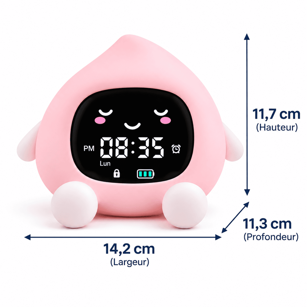 Réveil pêche jour nuit avec dimensions sur fond blanc
