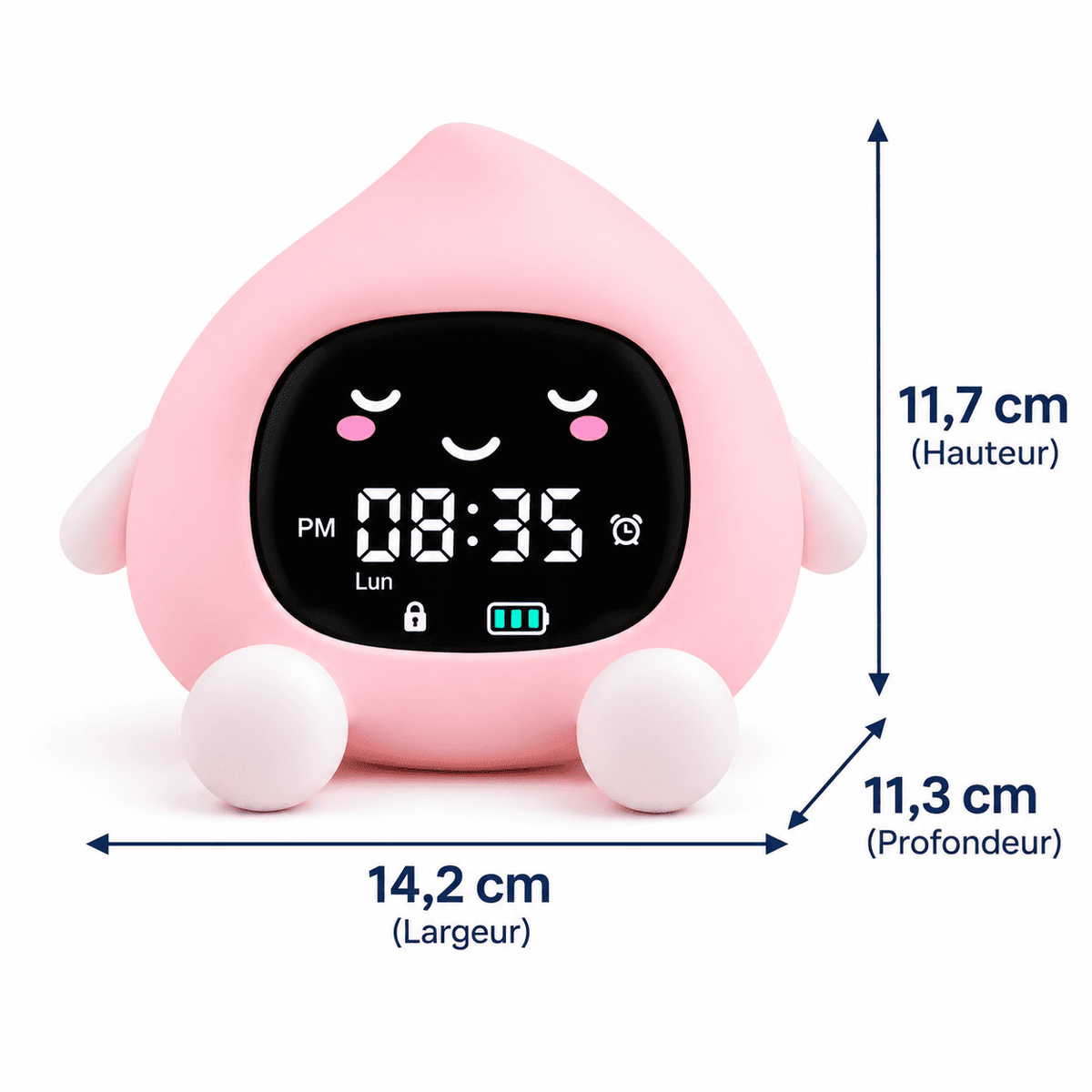 Réveil pêche jour nuit avec dimensions sur fond blanc