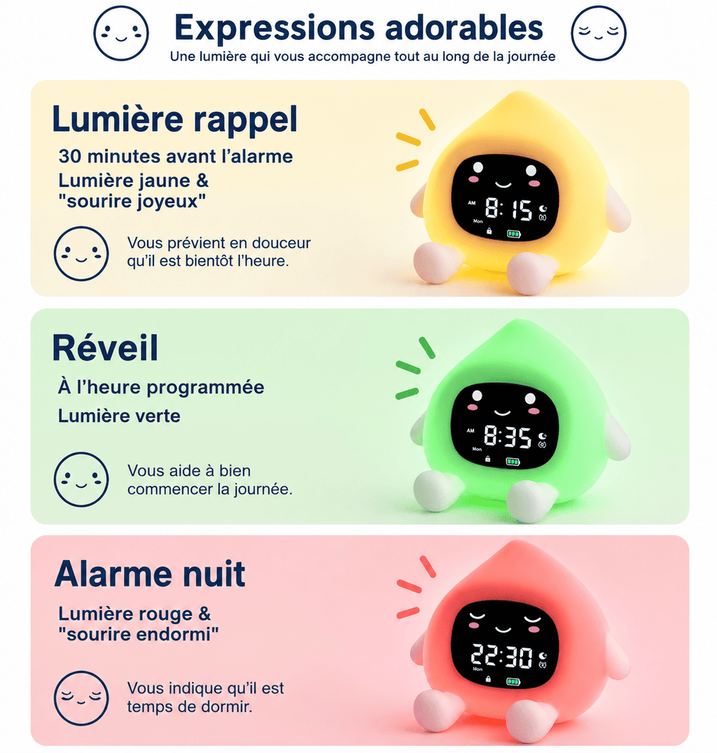 Réveil pêche jour nuit avec couleurs de lumières pour se réveiller, dormir...