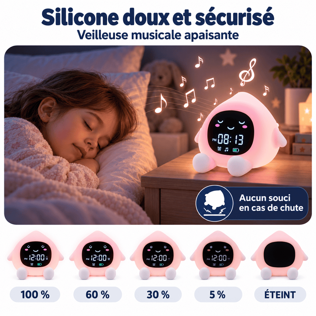 Réveil pêche jour nuit silicone doux avec plusieurs intensités lumineuses