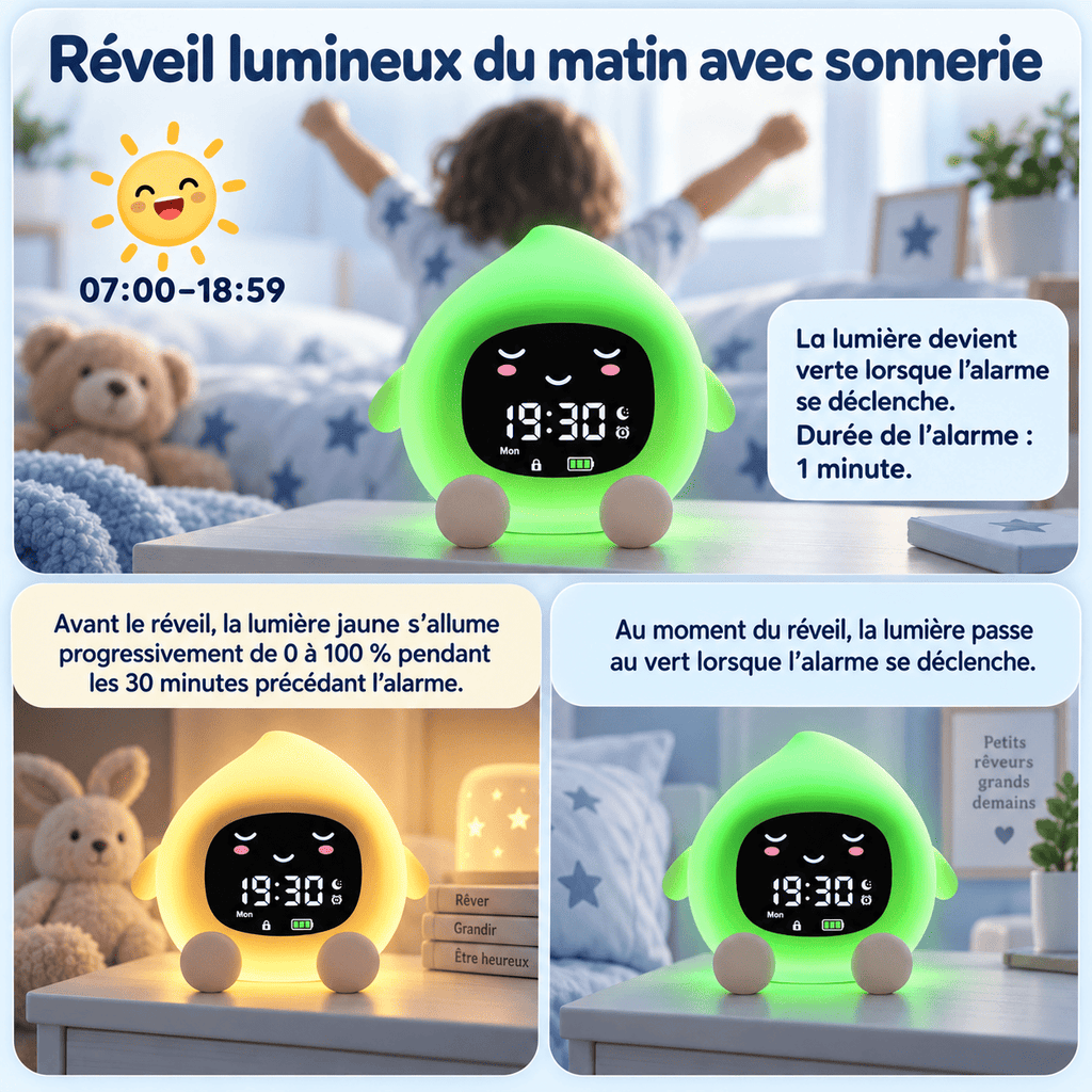 Réveil pêche jour nuit avec sa sonnerie et sa lumière verte pour le réveil