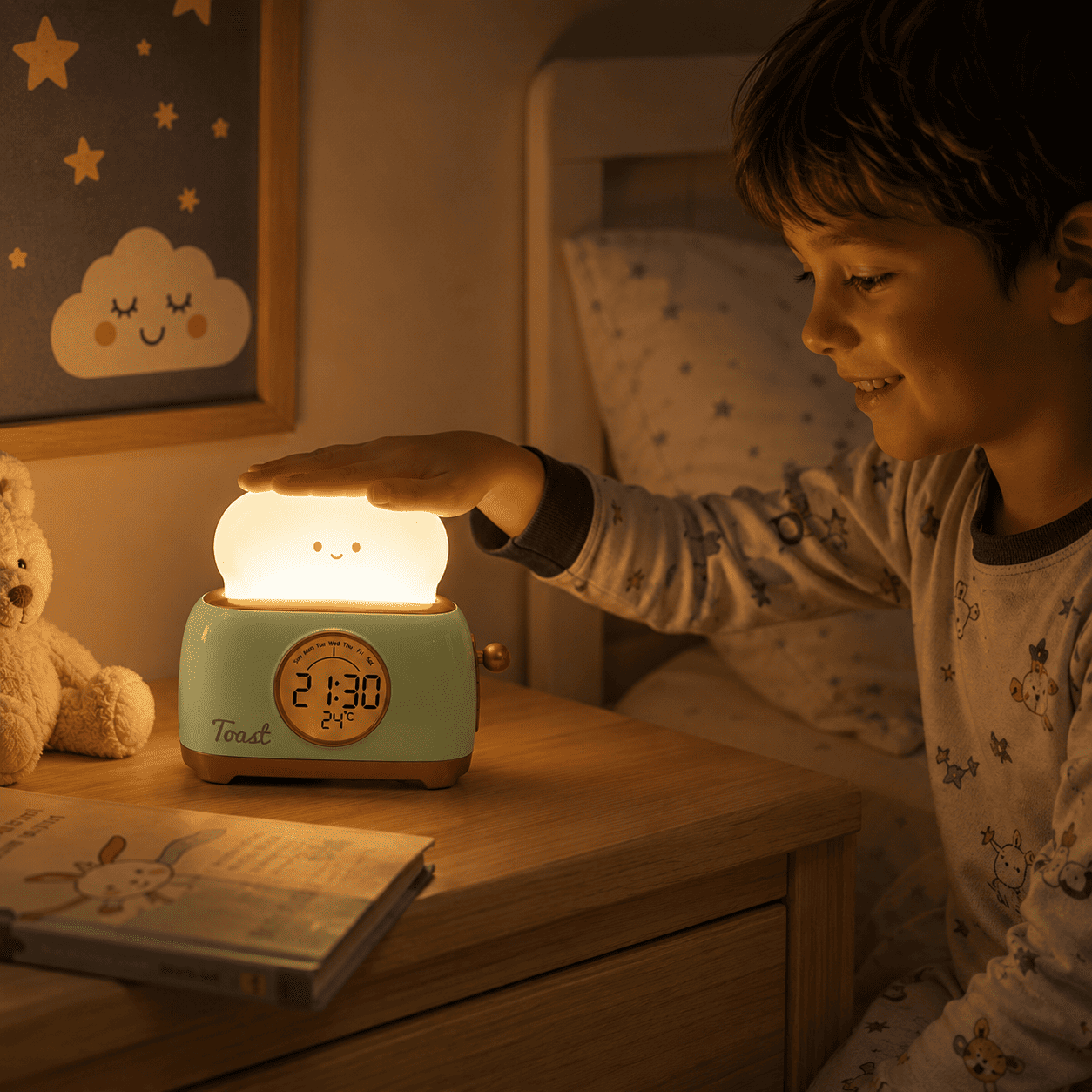 Réveil Veilleuse Toaster Vert Chambre d'enfant - monreveil.com