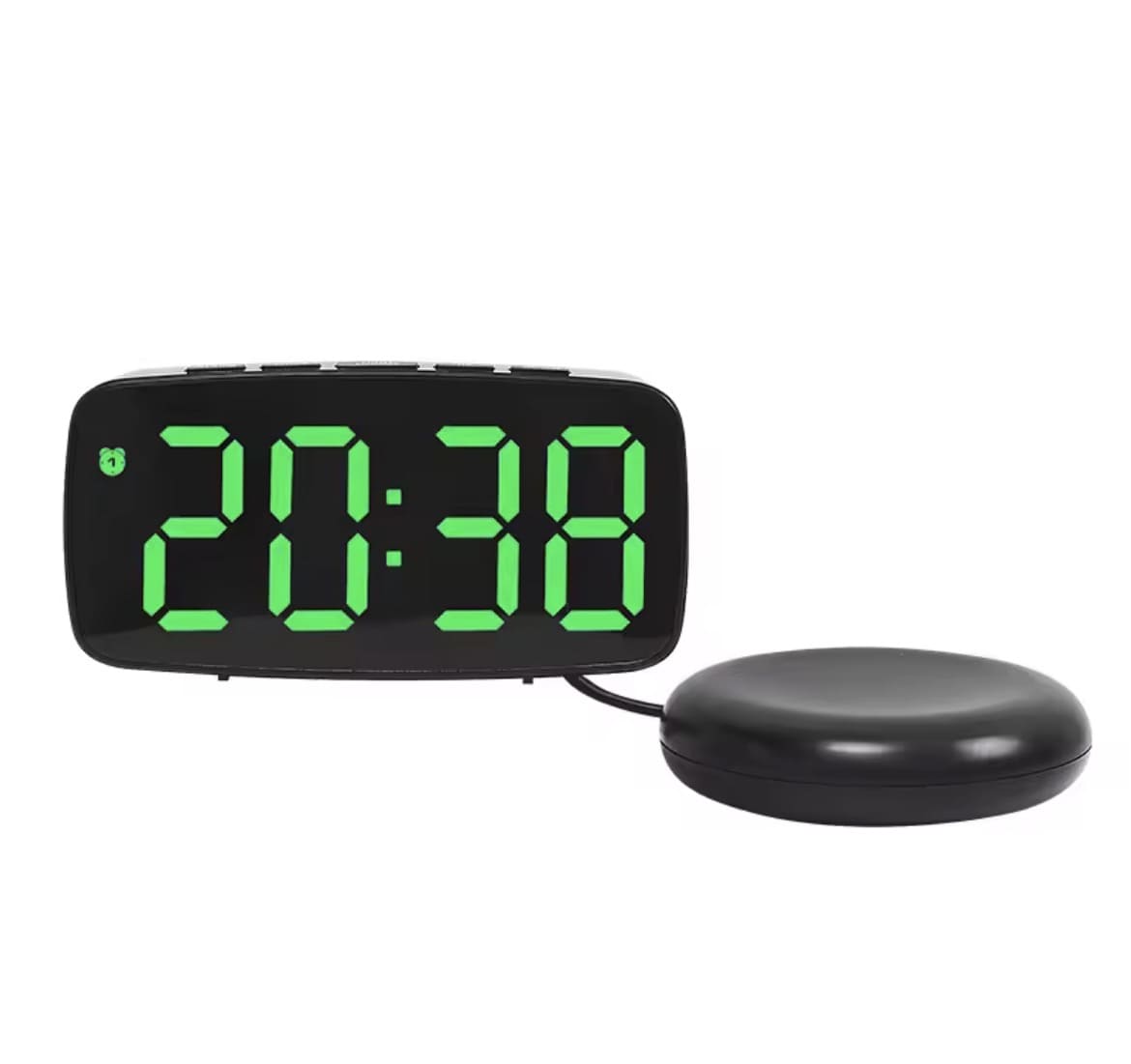 Réveil vibrant noir avec affichage numérique vert et coussin vibrant externe