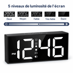 Réveil vibrant pour sourd avec grand écran numérique et cinq niveaux de luminosité réglables
